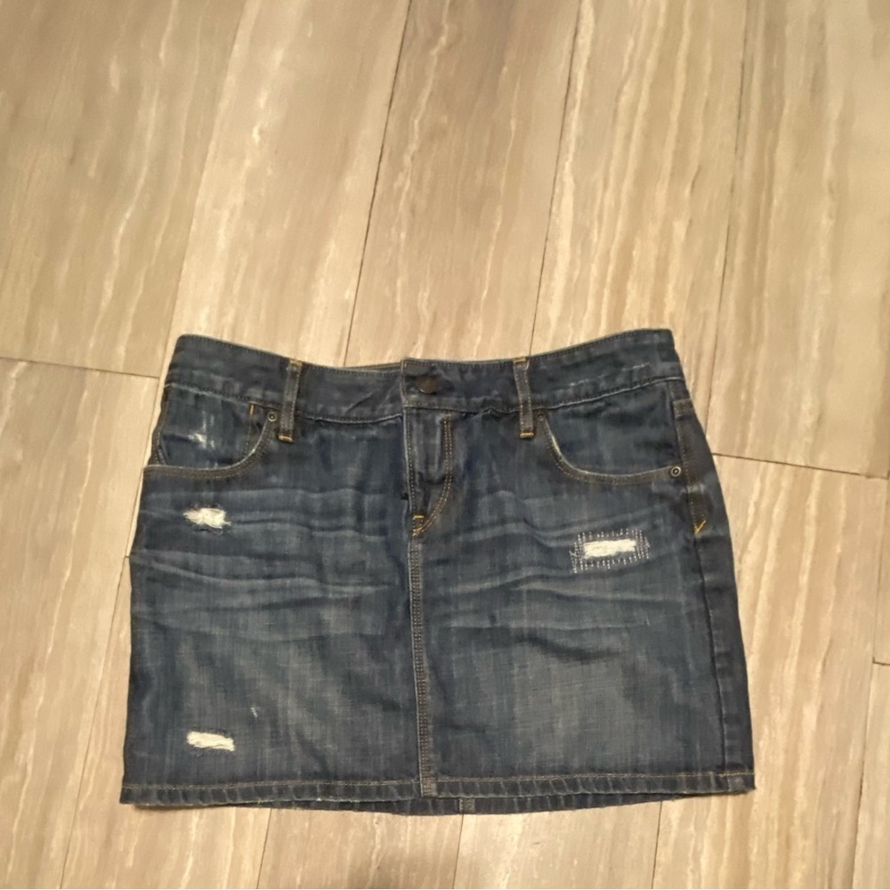 NEW Ann Taylor Loft  Distressed Jeans Mini Skirt Blue Denim Women 4